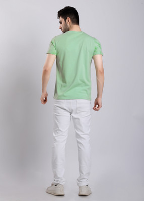 HIGHTRIBE Printed Men Round Neck Light Green T-Shirt