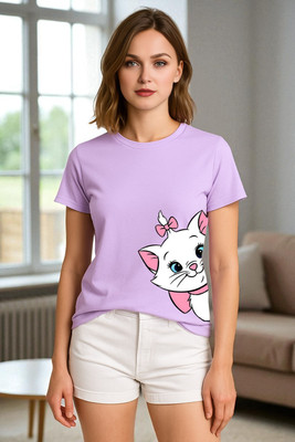 Elvia Printed Women Round Neck Purple T-Shirt