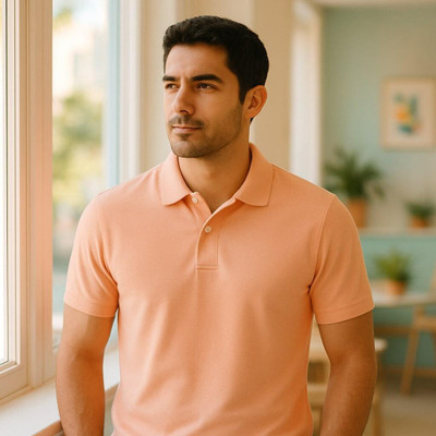 KASPY Solid Men Polo Neck Pink T-Shirt