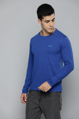 R.Code by The Roadster Life Co. Typography Men Round Neck Blue T-Shirt