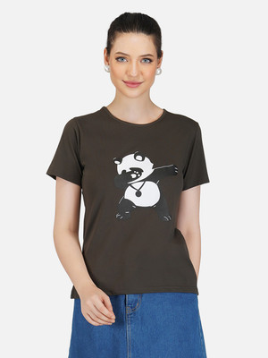 Unistreet Graphic Print Women Round Neck Black T-Shirt
