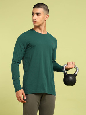 TECHNOSPORT Solid Men Crew Neck Green T-Shirt