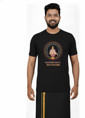 DEHCY Printed Men Round Neck Black T-Shirt