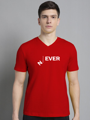 FBAR Typography Men V Neck Red T-Shirt