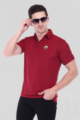Treasurelook Solid Men Polo Neck Maroon T-Shirt