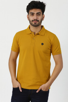 unique store Solid Men Polo Neck Yellow T-Shirt