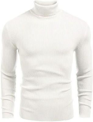 Reso Striped Men High Neck White T-Shirt