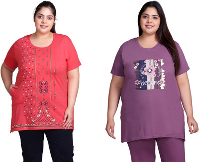 IN Love Printed Women Round Neck Pink, Purple T-Shirt