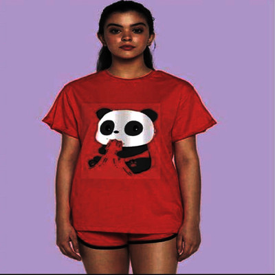 SAHAL Printed Women Round Neck Maroon T-Shirt