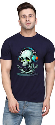 GEUM Graphic Print Men Round Neck Dark Blue T-Shirt