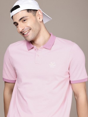 WROGN Solid Men Polo Neck Pink T-Shirt