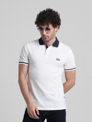 JACK & JONES Solid Men Polo Neck White T-Shirt