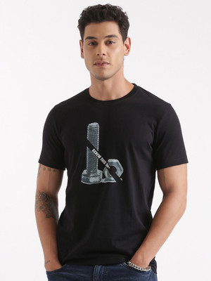 WROGN Printed, Typography Men Round Neck Black T-Shirt