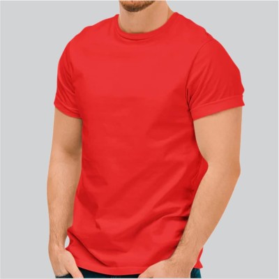 Wild Wolf Solid Men Round Neck Red T-Shirt