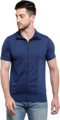 Tresna Trending Solid Men Polo Neck Dark Blue T-Shirt