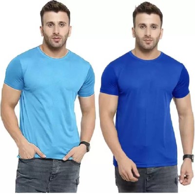 Mesaa Solid Couple Round Neck Light Blue, Blue T-Shirt