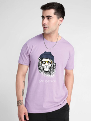 Brightstar Printed, Typography Men Round Neck Purple T-Shirt