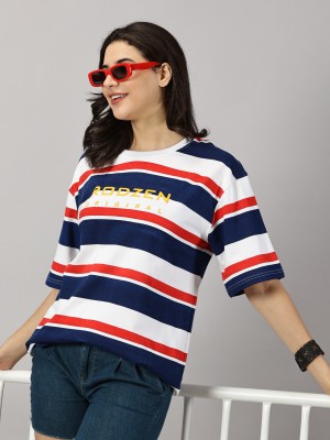 RodZen Striped Women Round Neck Multicolor T-Shirt