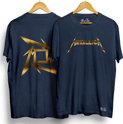 THE PRINT PLATTER Graphic Print Men Round Neck Navy Blue T-Shirt