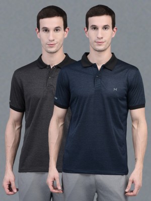 Force NXT Solid Men Polo Neck Blue, Grey T-Shirt
