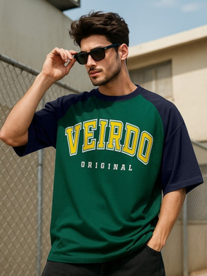 Veirdo Printed, Typography Men Round Neck Dark Blue, Dark Green T-Shirt