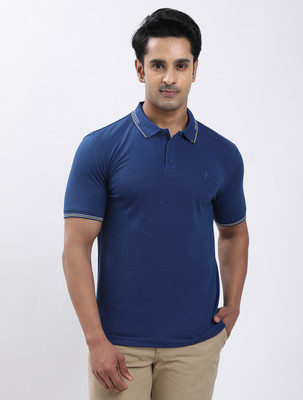 INDIAN TERRAIN Solid Men Polo Neck Blue T-Shirt