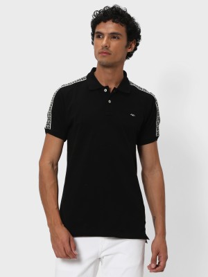 MUFTI Solid Men Polo Neck Black T-Shirt