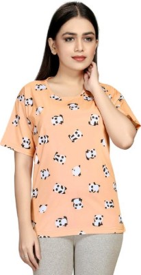 FAYDAMALL Printed Women Round Neck White, Black, Orange T-Shirt