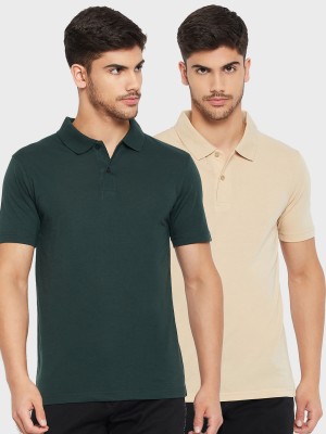 UNIBERRY Solid Men Polo Neck Green T-Shirt