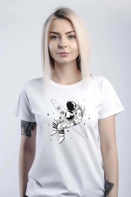 View N Print Printed Women Round Neck White T-Shirt