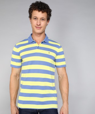 VAN HEUSEN SPORT Striped Men Polo Neck Yellow T-Shirt