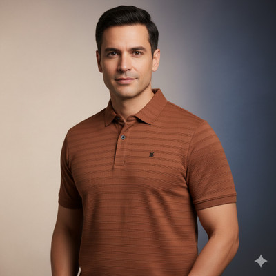 Altroz Self Design Men Polo Neck Brown T-Shirt
