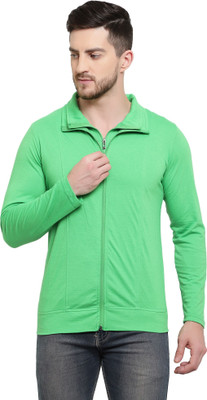 Tresna Fab Solid Men Zip Neck Green T-Shirt