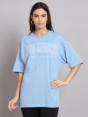 IMSA MODA Typography Women Round Neck Light Blue T-Shirt