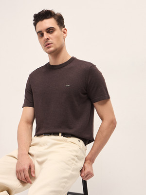 THE BEAR HOUSE Solid Men Crew Neck Brown T-Shirt