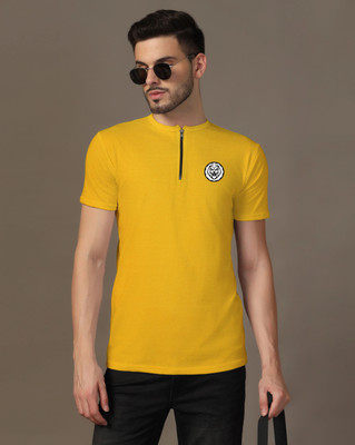 tfurnish Graphic Print Men Mandarin Collar Yellow T-Shirt