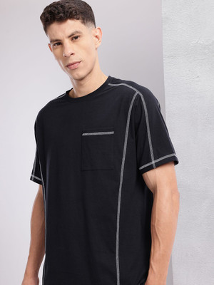 HRX by Hrithik Roshan Striped Men Round Neck Black T-Shirt