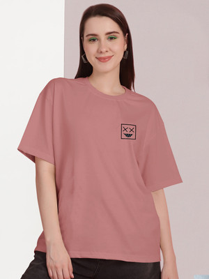 parthcreation Printed Women Round Neck Pink T-Shirt