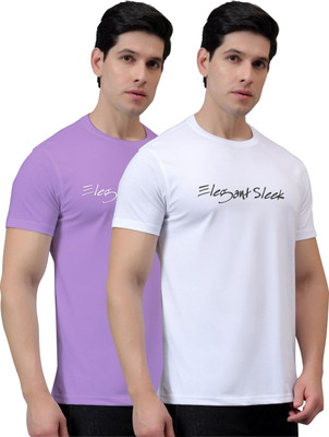 Elegant Sleek Solid Men Round Neck Purple, White T-Shirt