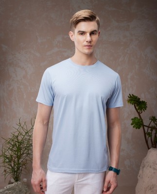 Magneto Solid Men Round Neck Light Blue T-Shirt