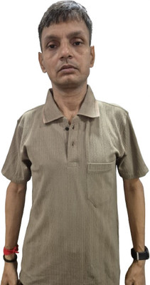 Starfashion Self Design Men Polo Neck Brown T-Shirt