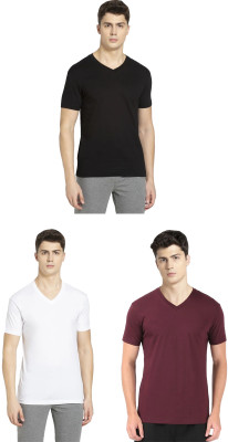 JOCKEY Solid Men V Neck Black, White, Maroon T-Shirt