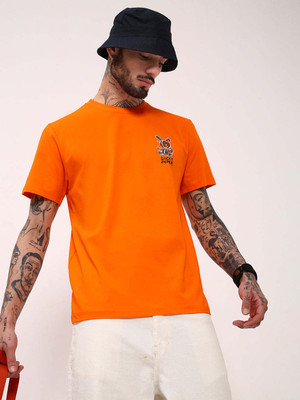 SHOWOFFFF Solid Men Round Neck Orange T-Shirt