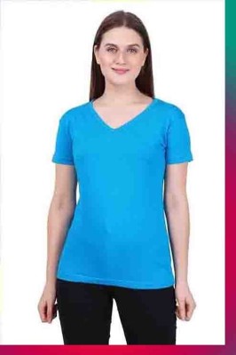 Riva Solid Women Polo Neck Blue T-Shirt