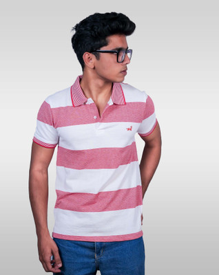Lynx Colorblock Men Polo Neck Pink, White T-Shirt