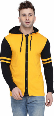 GEUM Colorblock Men Hooded Neck Black, Yellow T-Shirt