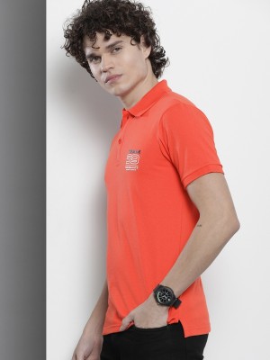 The Indian Garage Co. Solid Men Polo Neck Orange T-Shirt