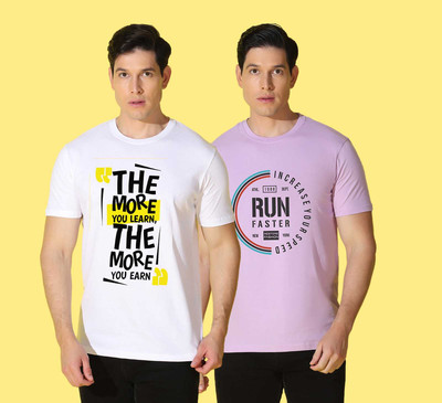 WOOSTRO Printed, Solid Men Round Neck Multicolor T-Shirt