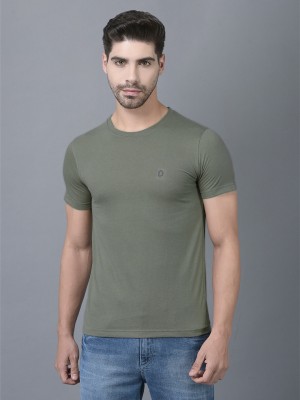 Dollar Solid Men Crew Neck Green T-Shirt