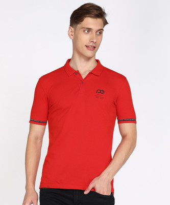 PETER ENGLAND Solid Men Polo Neck Red T-Shirt